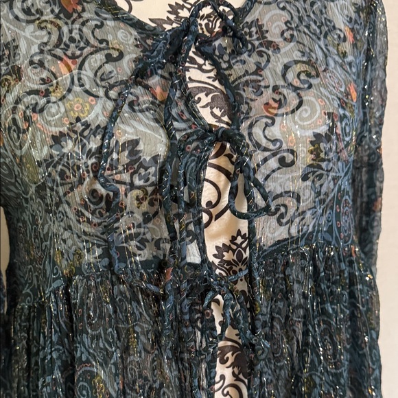 NATURAL LIFE Sheer Lace Tie up Blouse - Dark Blue Viscose with Metallic Yarn M/L - Picture 5 of 10